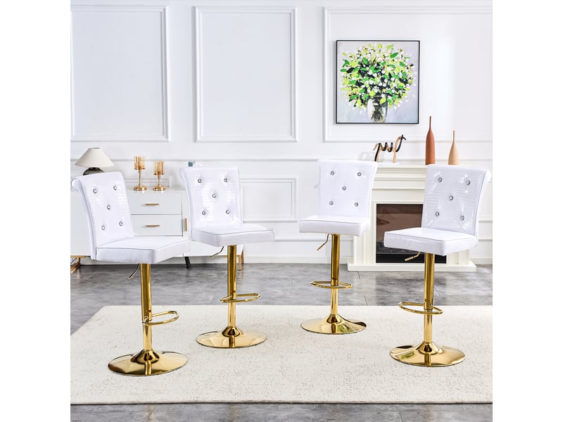 Lot de 4 chaises de salle à manger blanches vintage, cuir synthétique motif crocodile, boutons en cristal, hauteur 125 cm  - Conforama W