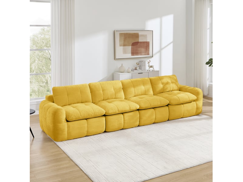 Canapé modulaire 4 places sans structure rigide, assises larges et profondes, montage sans outils, en chenille jaune - Conforama D