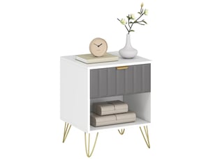 Table de chevet, table d'appoint compartiment ouvert, tiroir et poignée, pieds en acier, 45 x 40 x 55, blanc