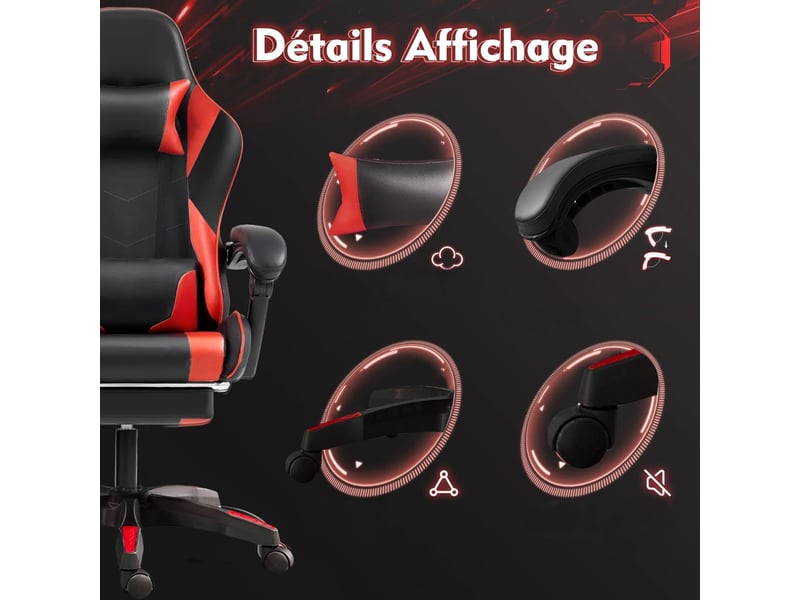  Chaise gaming ergonomique, repose-pieds télescopique Réglable Fauteuil Gaming - Conforama E