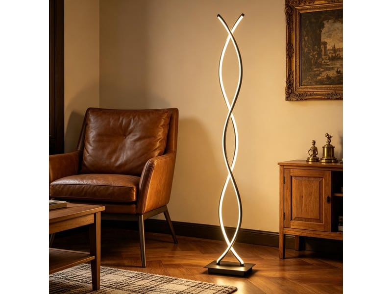  Lampadaire led design spirale double hélice 28w 1960 lm dimmable interrupteur pied noir 140 cm  - Conforama C