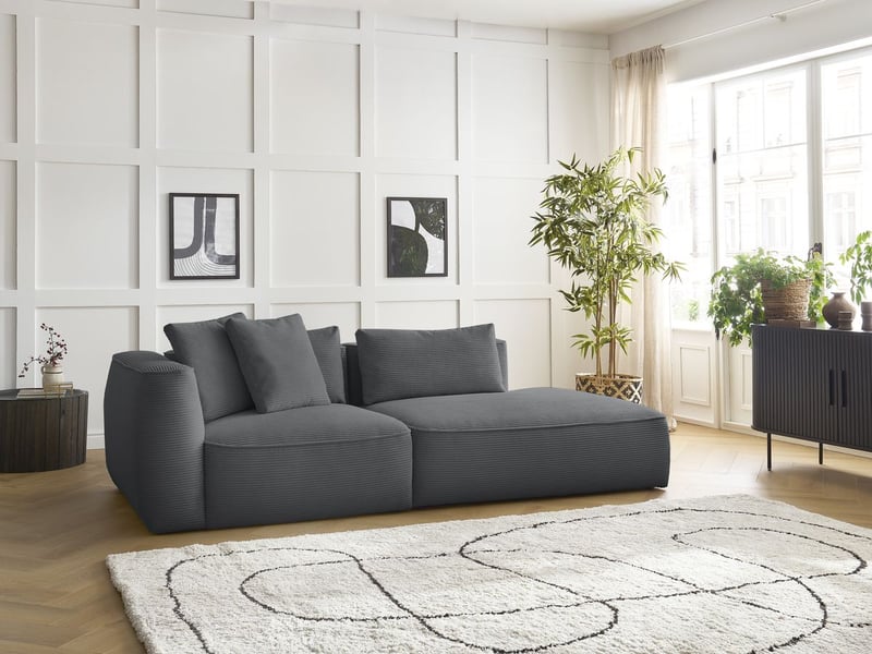  Bobochic canapé droit fixe 3 places leopold velours côtelé gris foncé  accoudoir gauche LEOPOLD - Conforama D