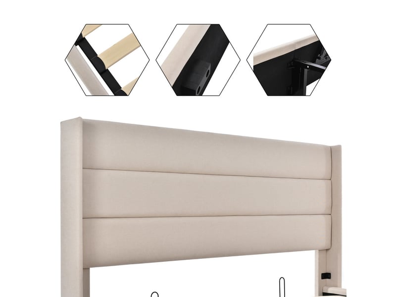  Lit coffre 160x200cm ezssw coloris beige  - Conforama D