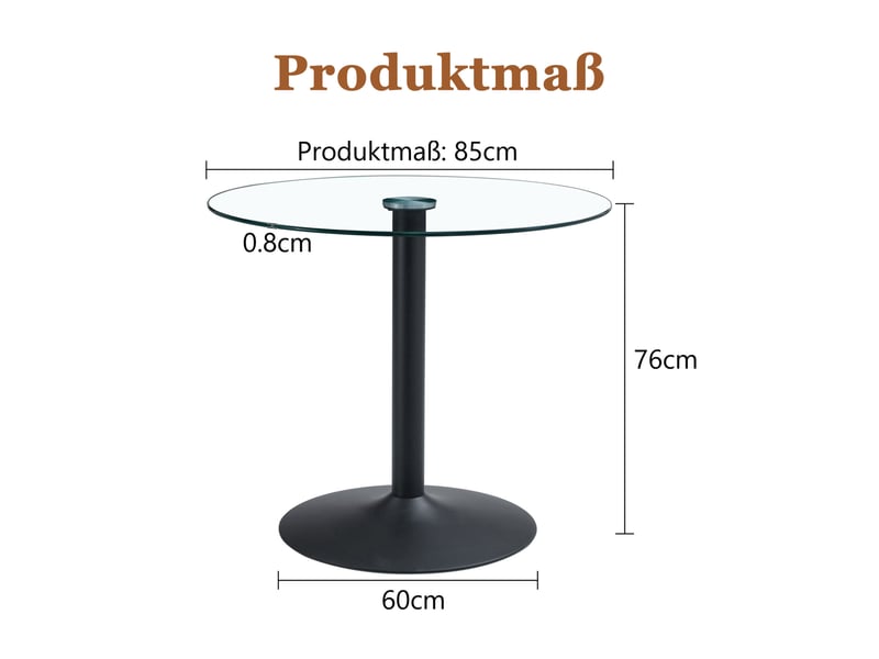  Table de bar ronde en verre trempé ø85 cm, pied métallique noir, hauteur 76 cm  - Conforama C