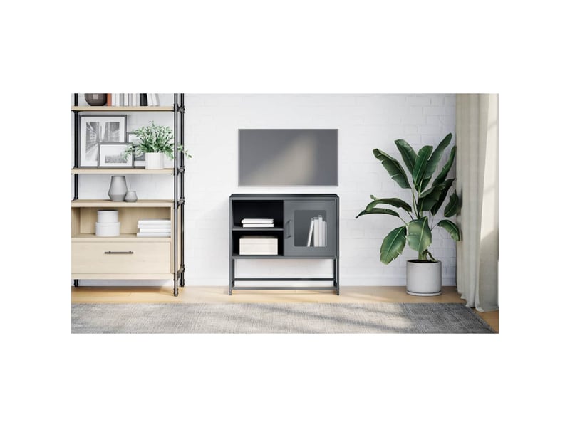  Meuble tv - banc tv - meuble de rangement anthracite 68x39x60,5 cm acier  - Conforama C