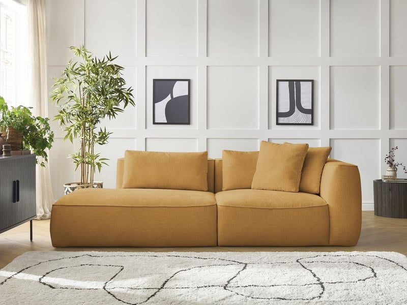  Bobochic canapé droit fixe 3 places leopold tissu texturé jaune  accoudoir droit LEOPOLD - Conforama C