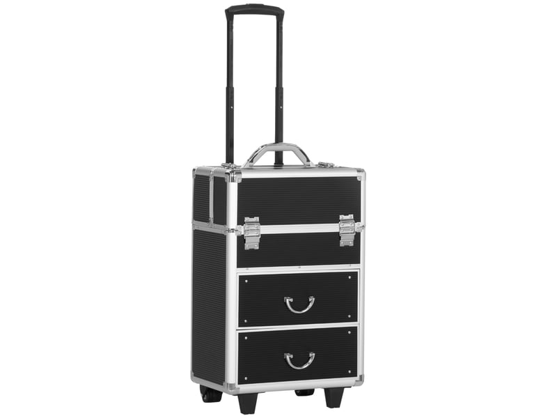  Valise de maquillage professionnelle à roulettes, avec serrure et 2 clés, noire, 36 x 23 x 52 cm  - Conforama A