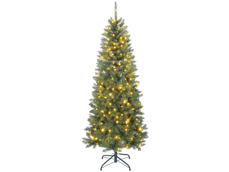  Sapin de noël artificiel 180 cm, arbre de noël fin avec 250 lumières, 899 pointes, support en métal pliable, vert  - Conforama A