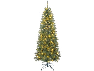 Sapin de noël artificiel 180 cm, arbre de noël fin avec 250 lumières, 899 pointes, support en métal pliable, vert