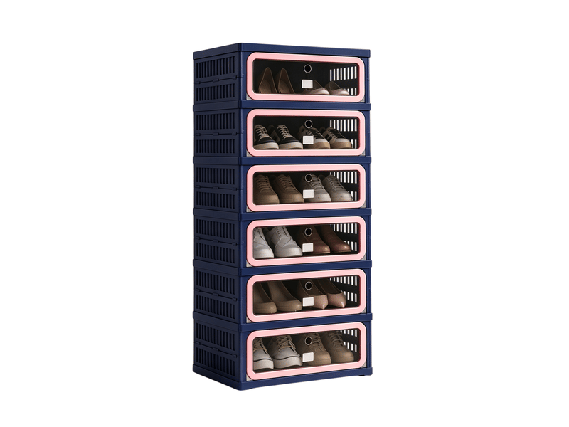  Armoire à chaussures en plastique pp - 12 paire(s) - porte abattante transparente - anti‑poussière - sans assemblage - meuble rangement chaussures petit espace - bleu‑rose  - Conforama A