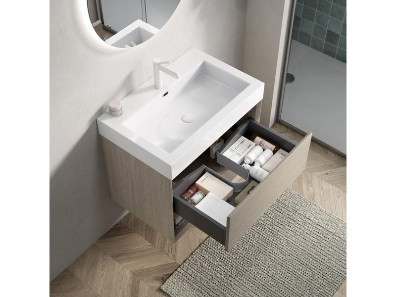  Meuble sous vasque - luz - 70cm - résine - chêne clair - 1 tiroir - 1 étagère 70x46x60cm - Conforama B