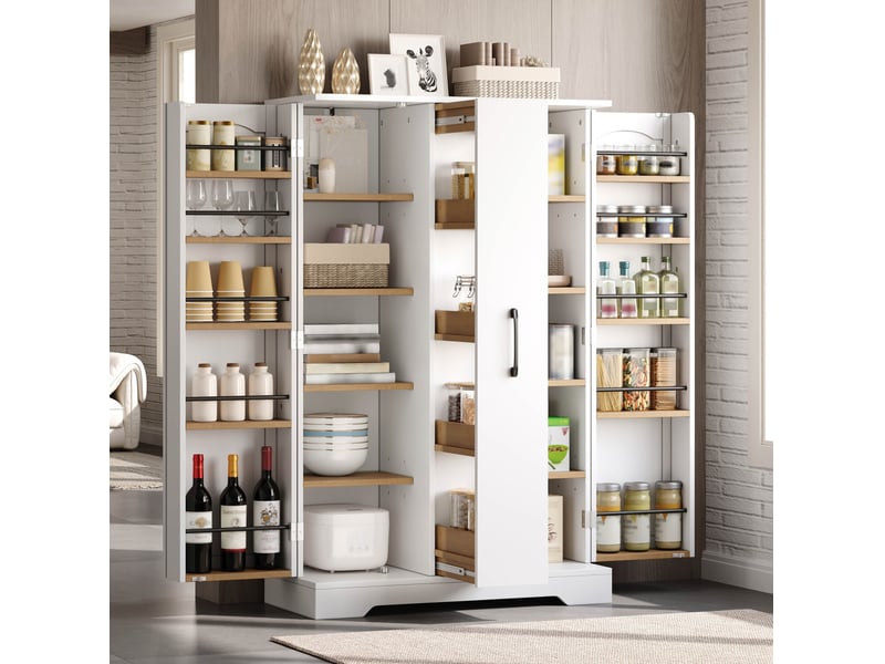  Buffet de cuisine blanche 78 x 35 x 120 cm avec rangement à épices, double porte, coulissant vertical 4 niveaux  - Conforama B