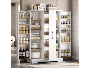 Buffet de cuisine blanche 78 x 35 x 120 cm avec rangement à épices, double porte, coulissant vertical 4 niveaux