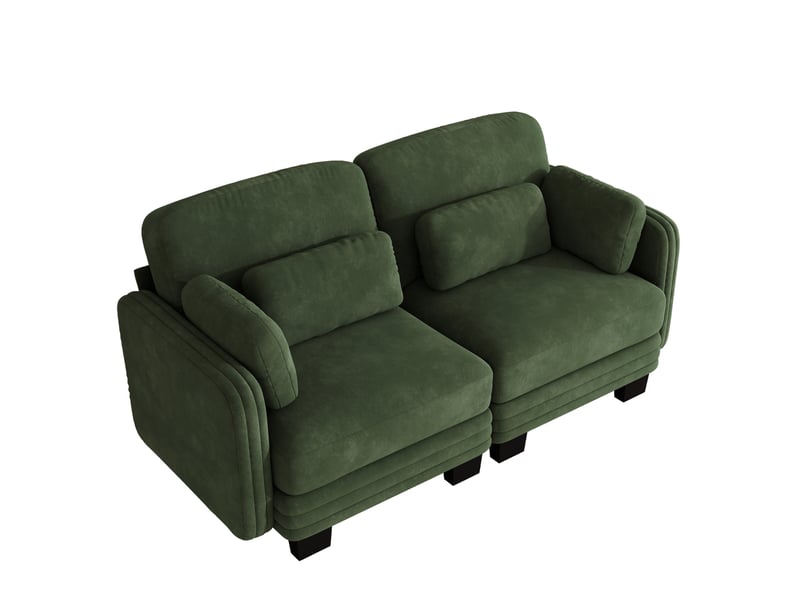  Canapé droit modulaire 2 places en chenille vert avec coussins lombaires et d’accoudoir  - Conforama A