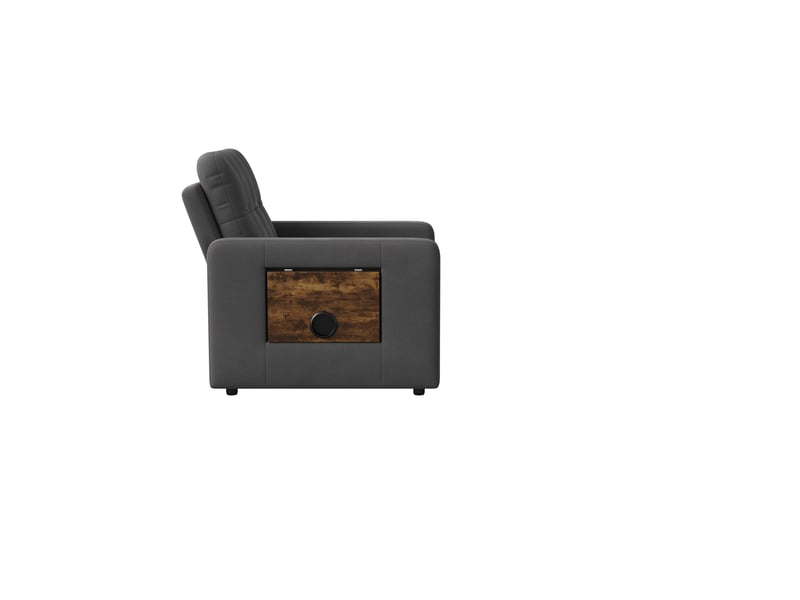  Fauteuil canapé-lit convertible 1-place - gris moyen - 190 x 69 cm - en tissu chenille avec tablette en bois et chargeur usb intégré  - Conforama D