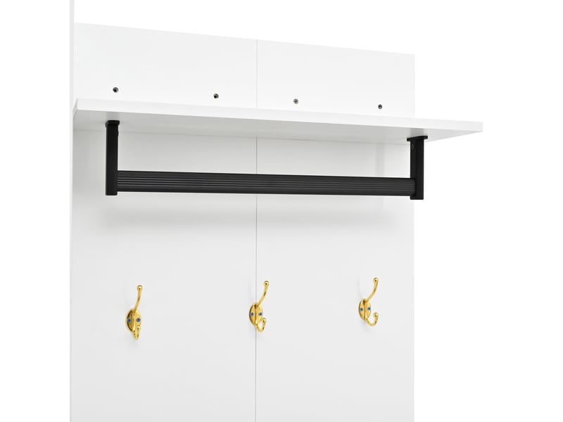  Vestiaire d'entrée 150x36x180 cm blanc en mdf et panneaux de particules, miroir, banc et rangement chaussures  - Conforama E