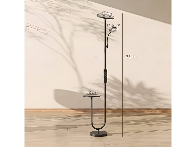  Lampadaire led dimmable 42w 4840lm liseuse réglable et tablette lampadaire sur pied salon 2700k-6000k télécommande noir  - Conforama C
