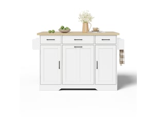 Îlot de cuisine mobile 120x70x87 cm avec plateau rabattable en mdf, blanc et naturel