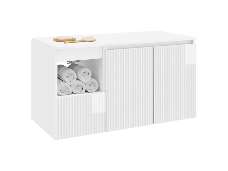 Ensemble de mobilier de salle de bain 2 pc blanc brillant cf64008  - Conforama C