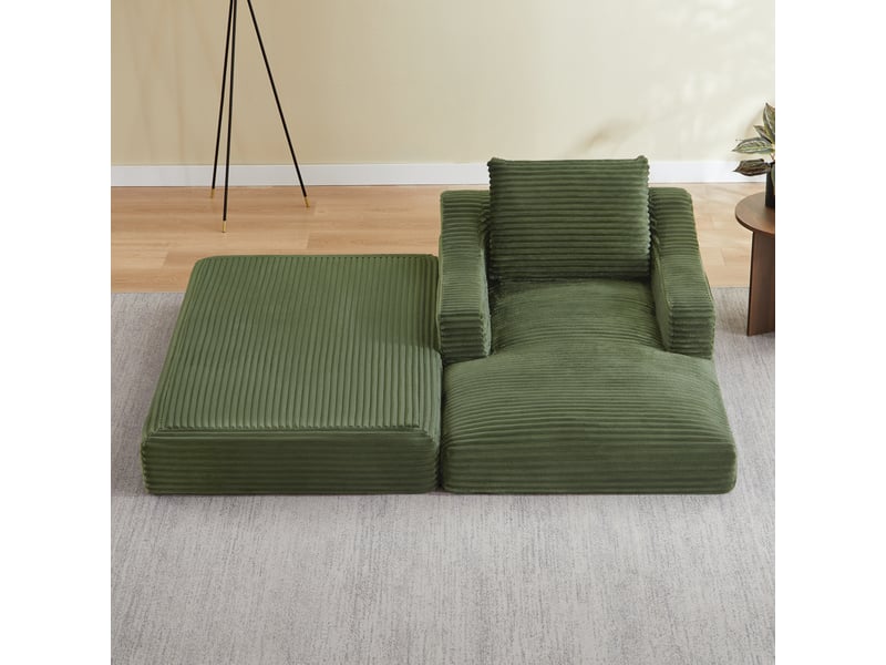  Fauteuil convertible 1 place en velours côtelé vert, 100 x 160 x 85 cm, sans montage, agencement modulable, conception double couche, pour le salon CARDUME ESTIVAL - Conforama B