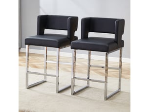 Lot de 2 tabourets de bar 49.5x41.4x91.4cm – design carré moderne et confortable avec sièges en cuir - pieds en métal argenté - noir