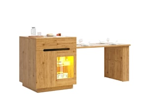 Îlot de cuisine avec table extensible éclairage led effet chêne l 122-195 cm