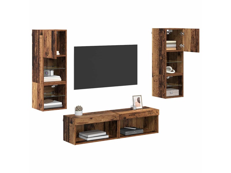  Unité murale de tv 6 pcs bois ancien bois d'ingénierie shl32147  - Conforama C