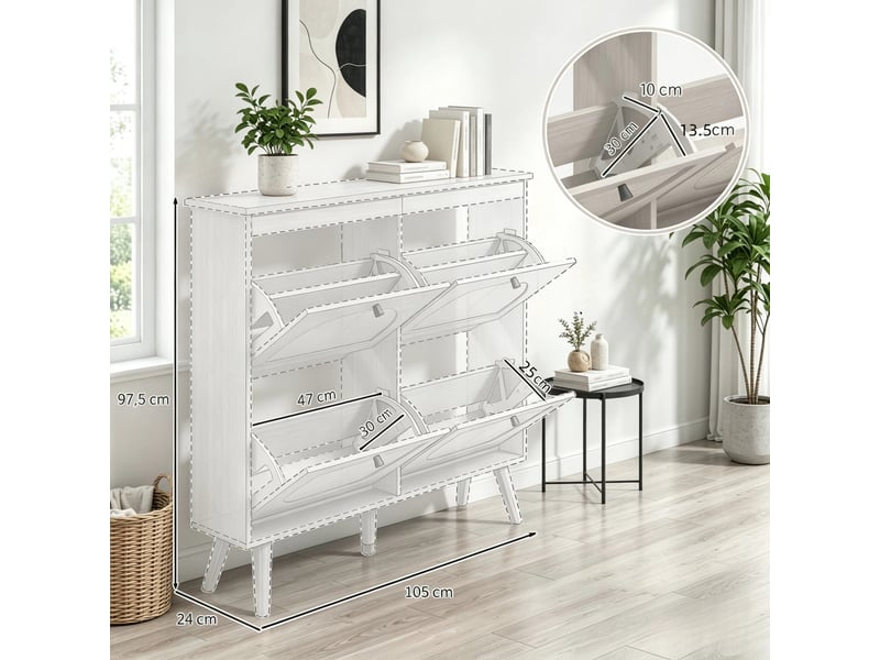  Meuble à chaussures 4 abattants avec cannage en rotin 105 x 24 x 97.5 cm  - Conforama C
