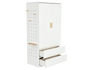 Armoire penderie 70 x 50 x 170 cm – blanche – 2 tiroirs, rangement dissimulé et panneau perforé latéral
