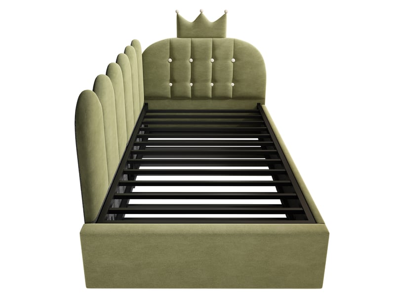  Canapé-lit de 90 × 200 cm, avec lit coulissant pouvant se transformer en lit d'appoint simple de 90 × 190 cm, forme en l, velours, vert  - Conforama R