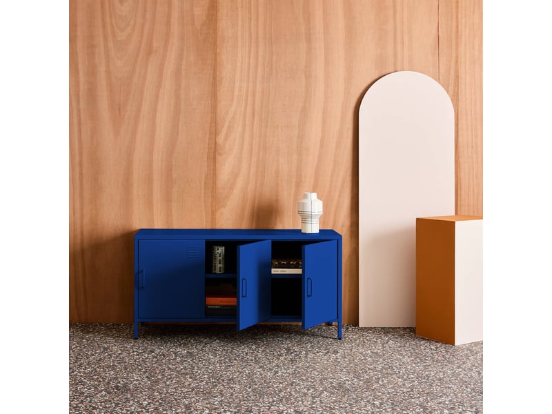  Meuble tv industriel métal bleu 3 portes 120cm - alabama  - Conforama C