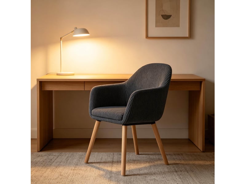  Chaise de salle à manger 53,5x83,5x46 cm avec accoudoirs, velours côtelé, bois, métal, gris foncé  - Conforama E