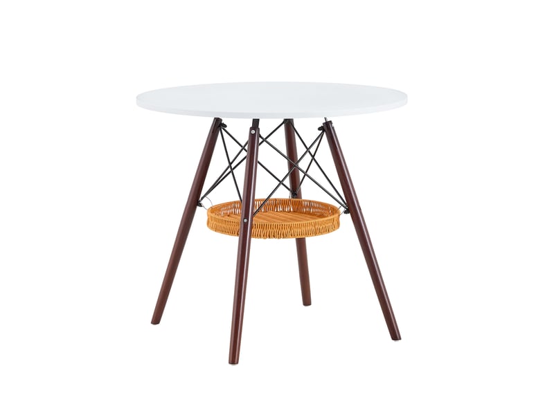 Table à manger ronde,ø80 cm,avec panier de rangement,mdf,blanc et bois noyer - Conforama A