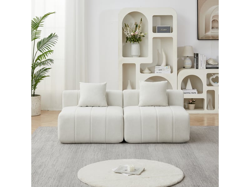 Canapé modulable en chenille, ensemble 2 modules symétriques avec 2 coussins, design minimaliste pour salon, chambre ou bureau - beige - Conforama B