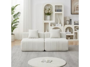 Canapé modulable en chenille, ensemble 2 modules symétriques avec 2 coussins, design minimaliste pour salon, chambre ou bureau - beige
