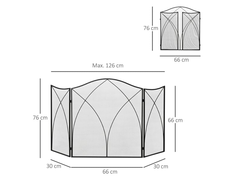  Pare-feu pliable en 3 parties avec charnières et cadre métallique décoratif, 108 x 24 x 76 cm, noir  - Conforama E