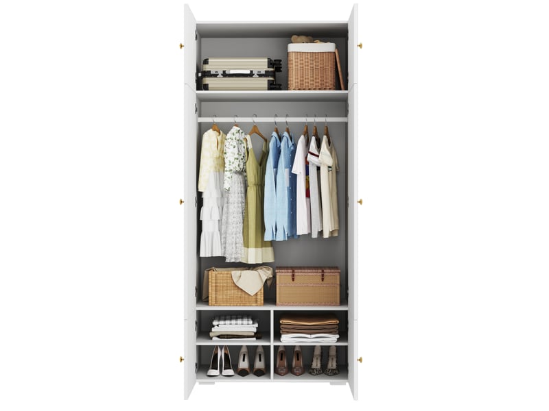  Armoire modenvie 2 portes 90 x 50 x 200 cm blanche avec penderie et 5 compartiments de rangement  - Conforama A