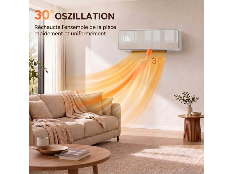  Radiateur électrique mural 2000w céramique ptc avec télécommande et minuterie panneau en verre blanc  - Conforama C