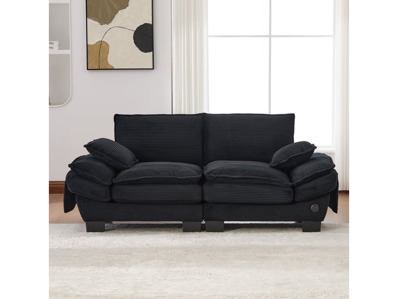  Canapé modulaire 2 places 190x73x84 cm en velours côtelé noir avec port usb-c, assise large et poches latérales  - Conforama B
