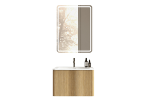 Meuble vasque suspendu 61 cm avec miroir led 60 x 80 cm, coloris chêne, 1 tiroir