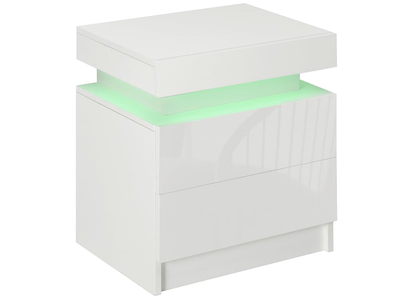  Table de chevet table de nuit lumière led rvb panneau haute brillance avec 2 tiroirs pour salon chambre à coucher blanc  - Conforama A