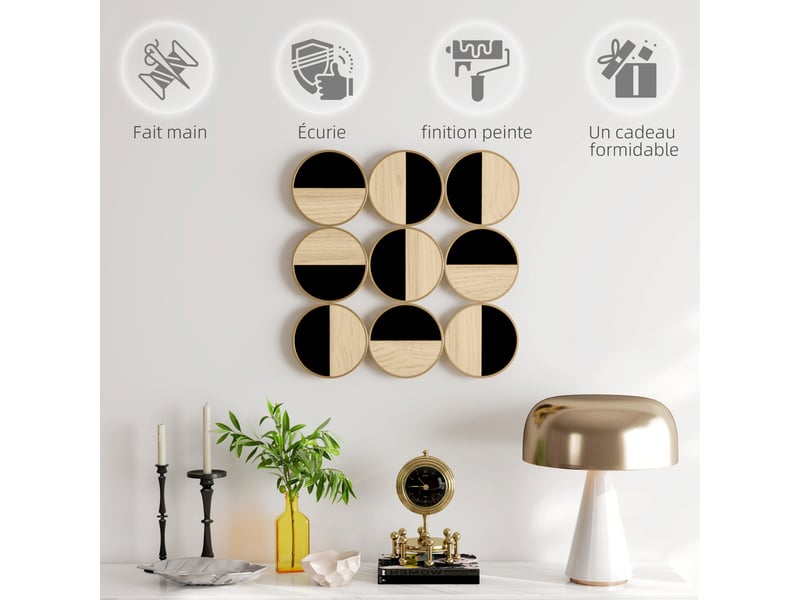  Décoration murale en métal, sculpture murale en métal, design unique à plusieurs disques, naturel et noir, 60 x 60 cm  - Conforama R