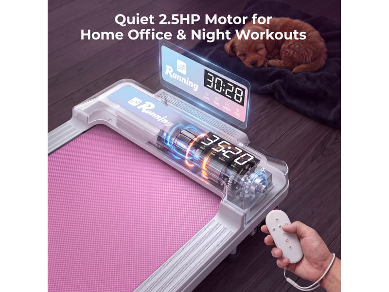  Tapis de marche pliable 128x54 cm – rose – rabattable à 180°, télécommande et roulettes de transport  - Conforama E