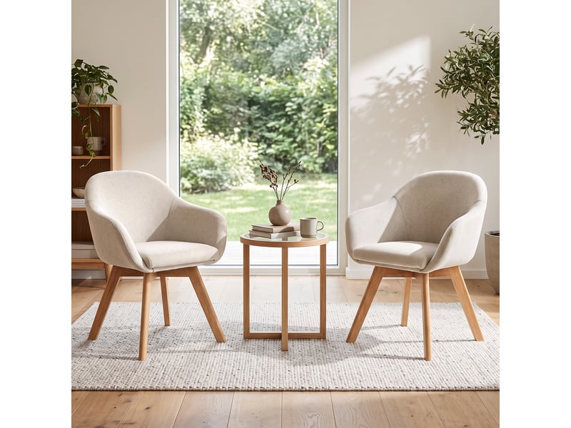 Lot de 2 chaises de salle à manger pivotantes à 360° – fauteuils design cocon, tissu effet lin respirant, pieds en bois massif - beige - Conforama B
