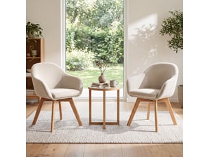 Lot de 2 chaises de salle à manger pivotantes à 360° – fauteuils design cocon, tissu effet lin respirant, pieds en bois massif - beige