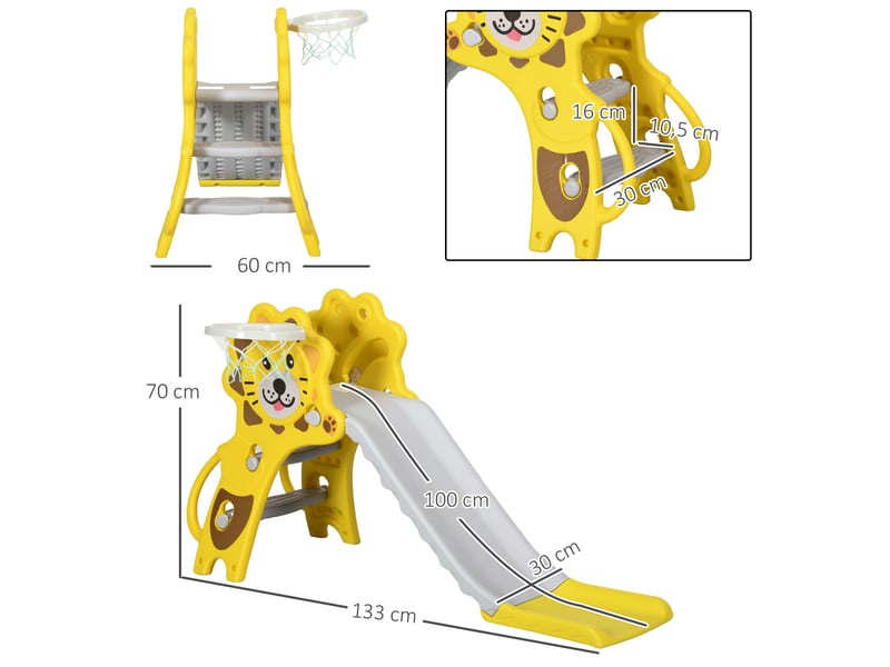 Toboggan pour enfants intérieur extérieur avec panier de basket pour les enfants de 18 à 36 mois, jaune, gris - Conforama C