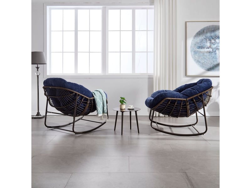 Fauteuil de jardin rotin d’extérieur assise rembourrée dossier fauteuil à bascule - Conforama E