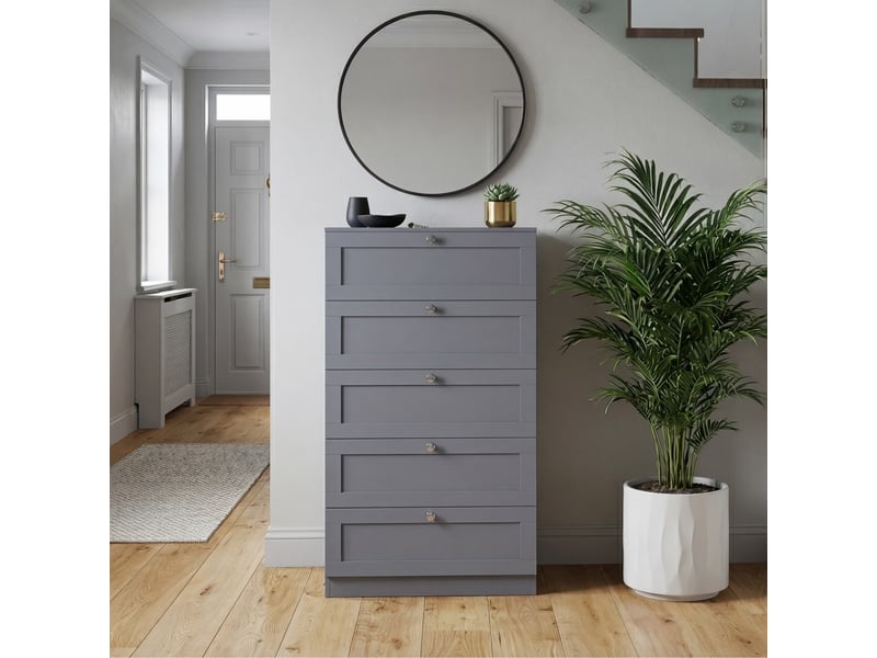  Commode altino 5 tiroirs, chambre, rangement vêtements, meuble, 121x65x36cm, gris 3332186 - Conforama C