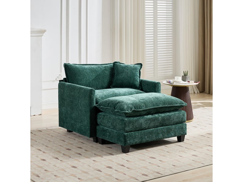 Canapé 1 place en chenille vert, assise moelleuse, style moderne  - Conforama E