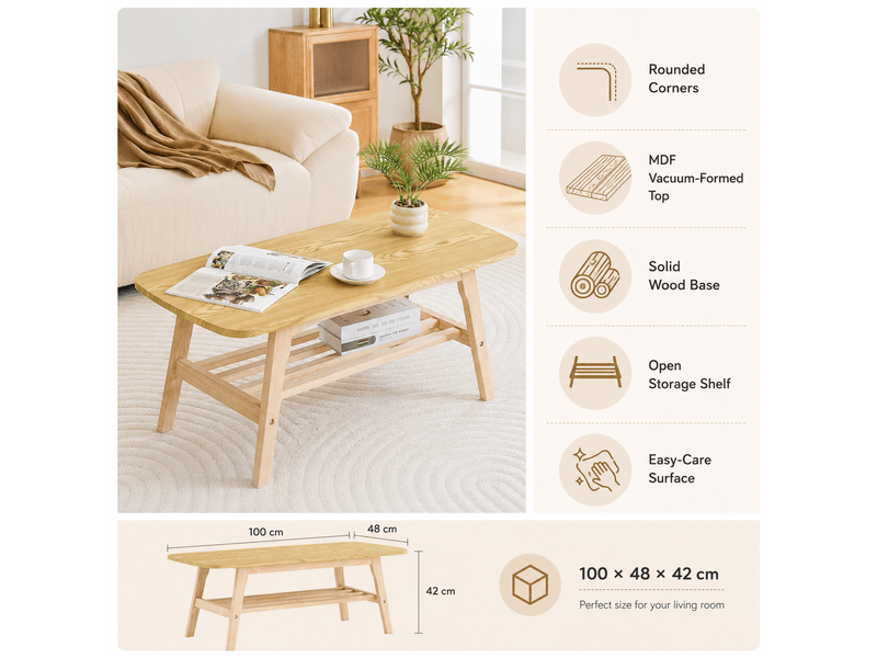  Table basse avec rangement 100 cm bois massif structure à deux niveaux très grand rangement  - Conforama E